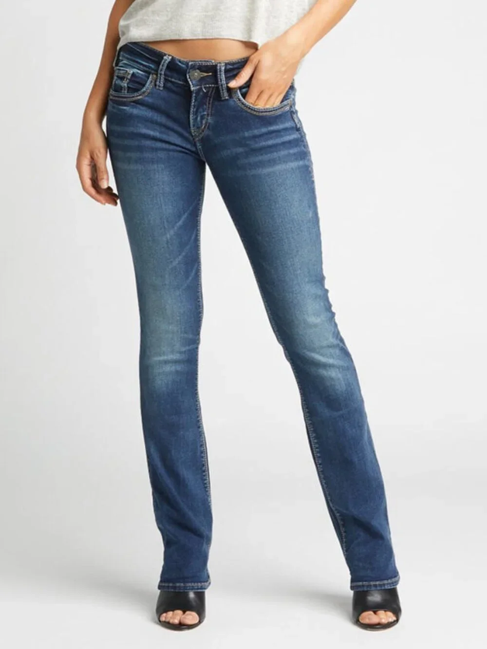 Silver Jeans New Womens Suki Mid Rise Slim Bootcut Jeans Fluid Denim Size 26/31